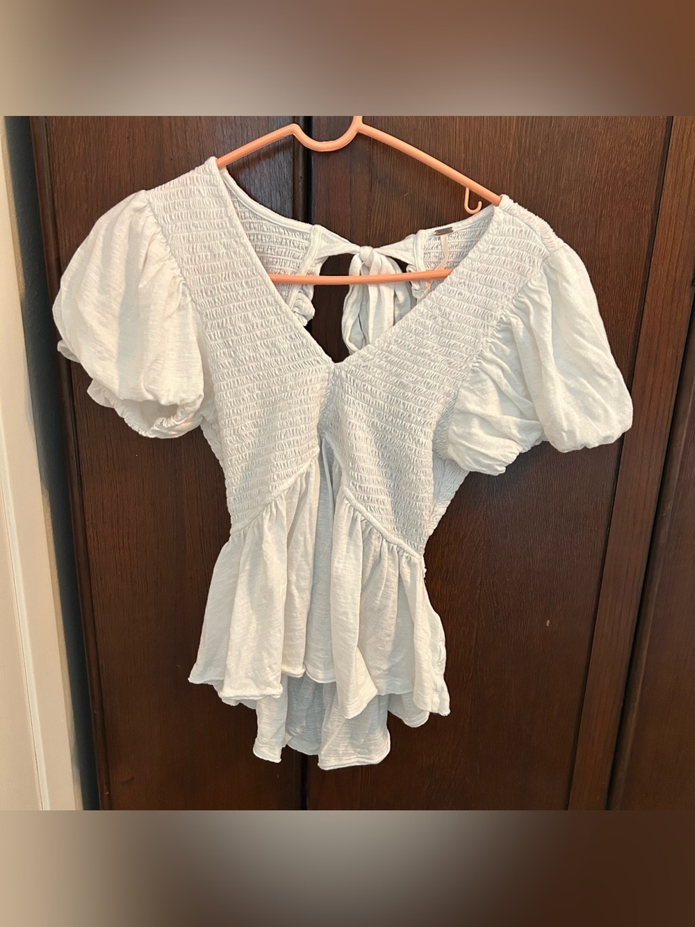 FREE PEOPLE Open Back Top M Smocked V-neck Ruffle Pleated Cotton ‘Charlotte’